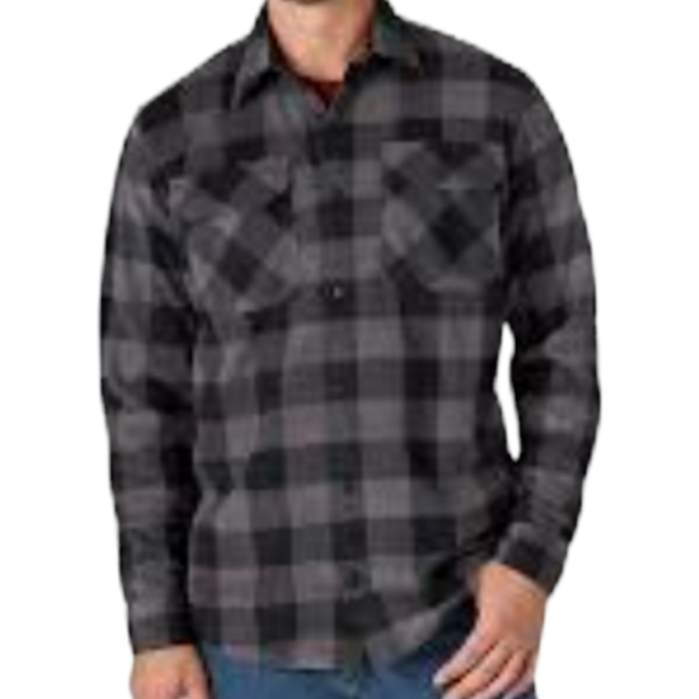 Wrangler Men's Black Grey Buffalo Plaid Heavyweight Flannel Shirt Size L